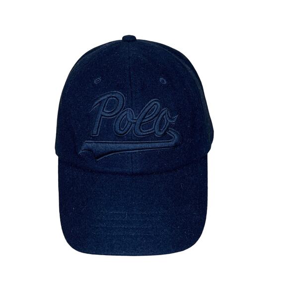 Polo Ralph Lauren Embroidered Logo Wool Leather StrapBack Baseball Hat Black - Picture 1 of 7